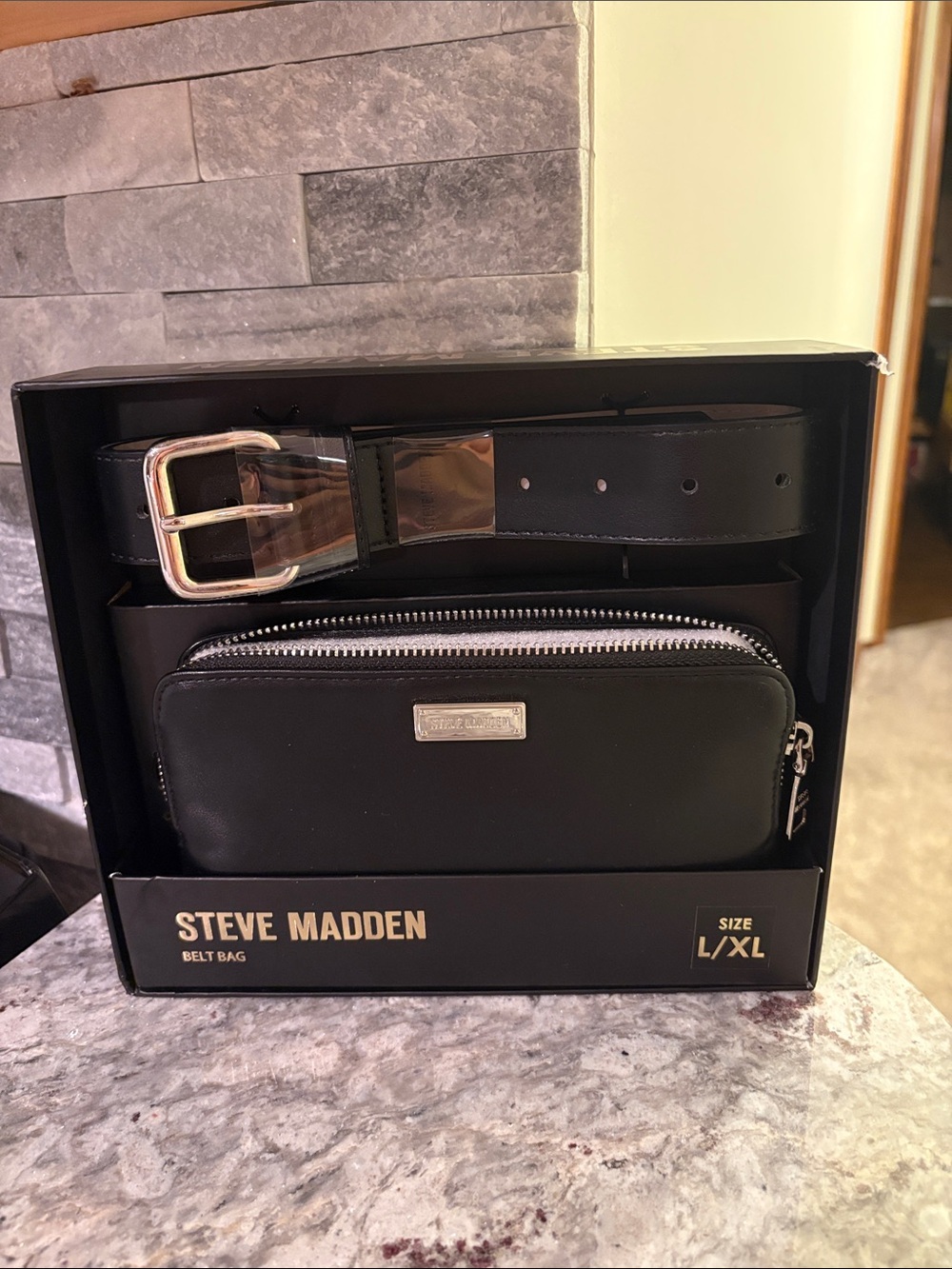 Steve Madden Black Belt Bag with Silver Hardware